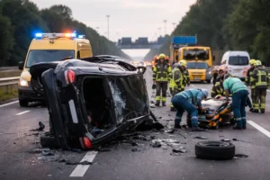 Auto op zijn kant na botsing op N3 bij Dordrecht, vier gewonden naar ziekenhuis