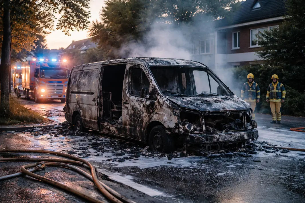 Bedrijfsbus volledig beschadigd door brand in Dordrecht-Stadspolders