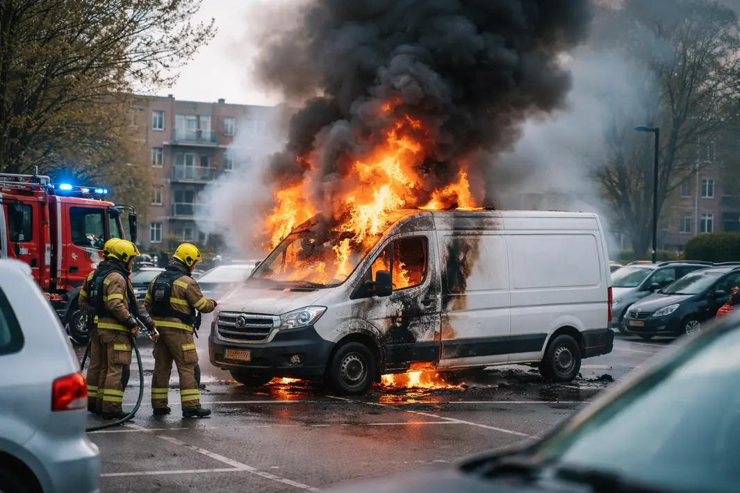 Bestelbus in brand op parkeerplaats in Dordrecht