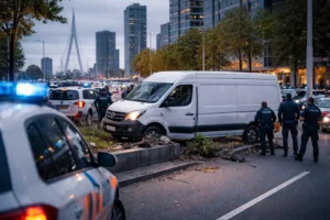 Bestelbus rijdt vast na politieachtervolging in Rotterdam