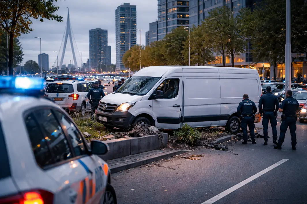 Bestelbus rijdt vast na politieachtervolging in Rotterdam