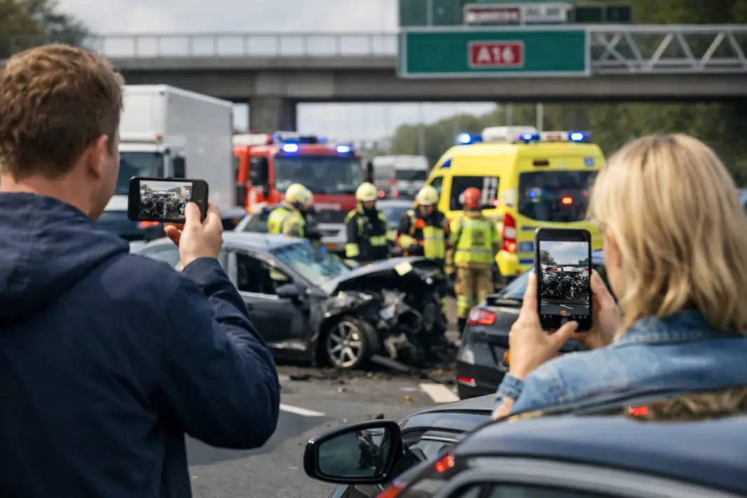 Meer dan 200 boetes voor filmen tijdens ongeval op A16