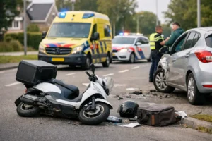 Scooter en auto betrokken bij aanrijding in Barendrecht, bezorger lichtgewond