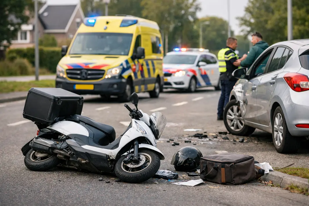 Scooter en auto betrokken bij aanrijding in Barendrecht, bezorger lichtgewond