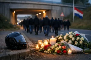 Stille tocht en bloemen leggen voor jonge motorrijder in Heinenoord