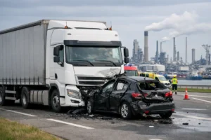 Vrachtwagen botst op auto in Rotterdam-Europoort