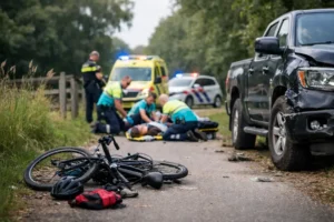 Zwaargewonde fietser na botsing met pick-up op Romenpad
