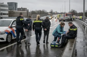 Agent gewond bij arrestatie van twee jongens; ongeluk op snelweg veroorzaakt verkeershinder