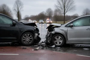 Botsing tussen twee auto's op de Marathonweg zorgt voor flinke schade