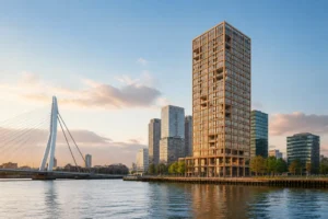 Houten woontoren in Rotterdam bekroond als beste gebouw van het jaar