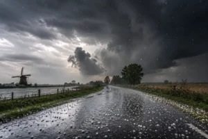 Spectaculair weer met donkere wolken en hevige hagelbuien vastgelegd op foto